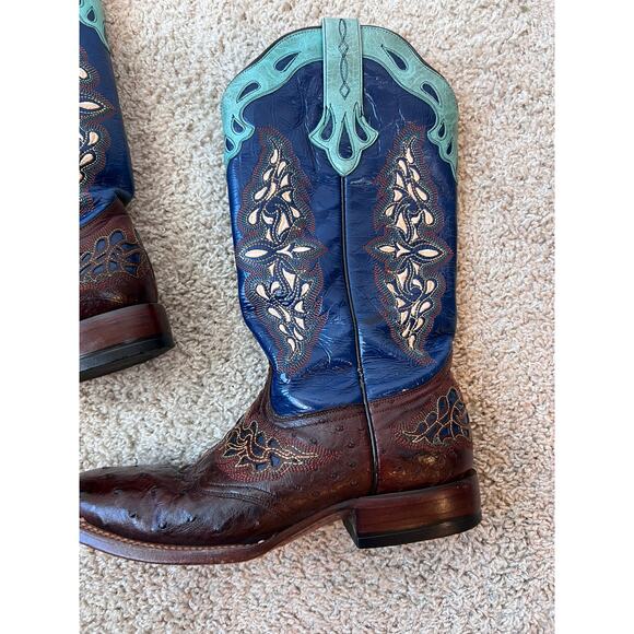 Lucchese Amberlyn Boots Blue Brown Full Quill Ostrich Western Cowgirl size 8 B - Picture 3 of 10